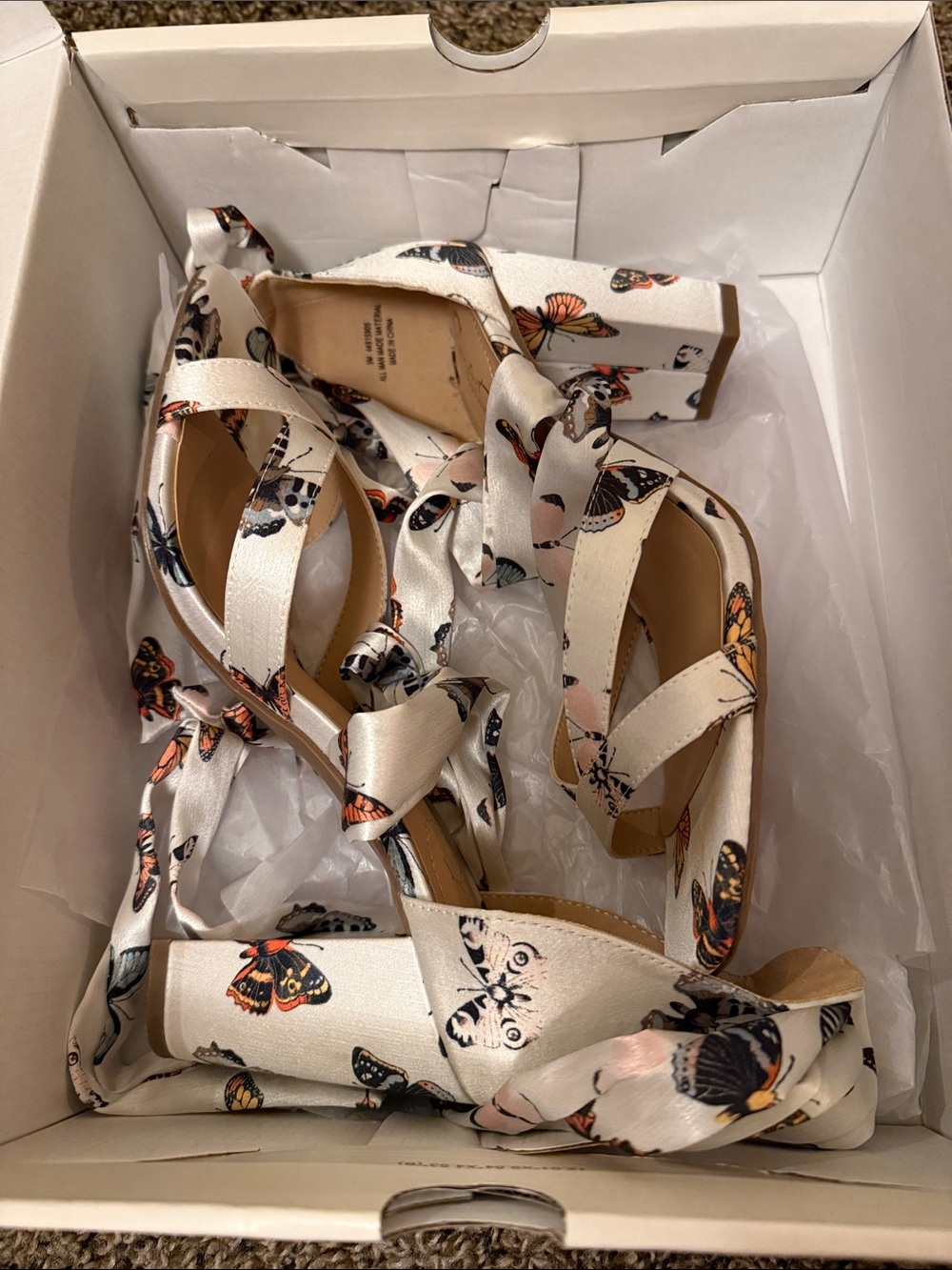 Cato Ivory Satin Butterfly Wrap Heels